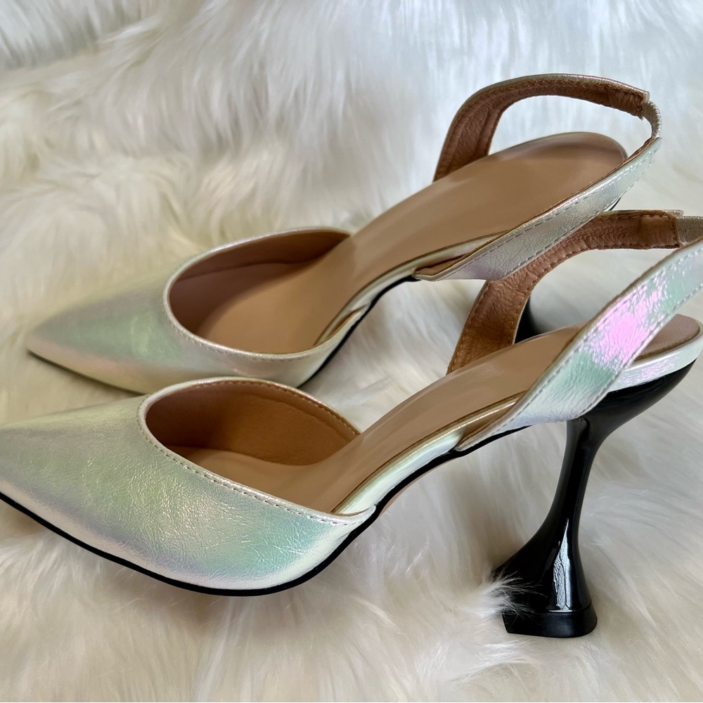 SHEIN Iridescent Point Toe Heeled Sling Back Pumps